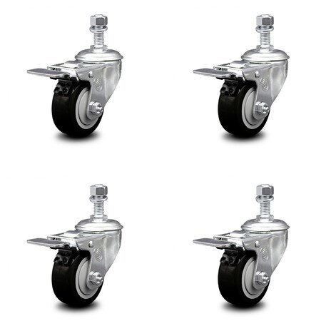 Service Caster 3.5 Inch Black Polyurethane Swivel 12mm Stem Caster Set Total Lock Brake SCC SCC-TSTTL20S3514-PPUB-BLK-M1215-4
